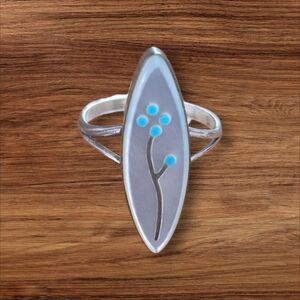 Vintage Zuni Sterling Silver Ring Mother Of Pearl Turquoise Size 5.5